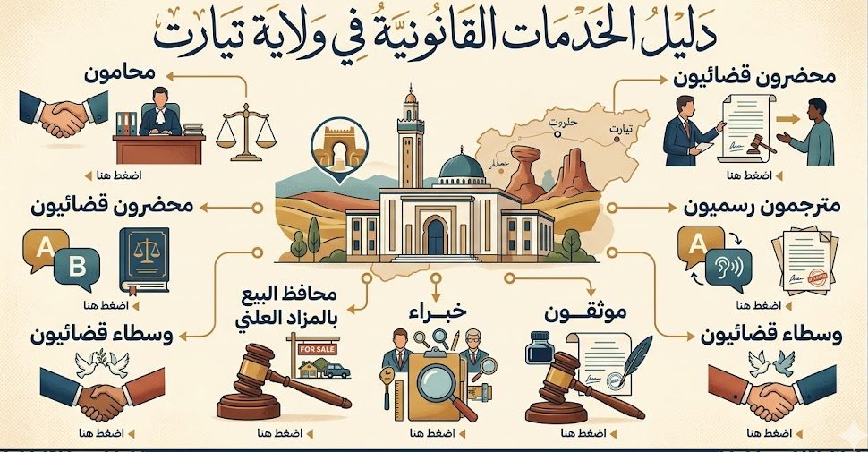 دليل الخدمات القانونية في تيارت: عناوين وأرقام