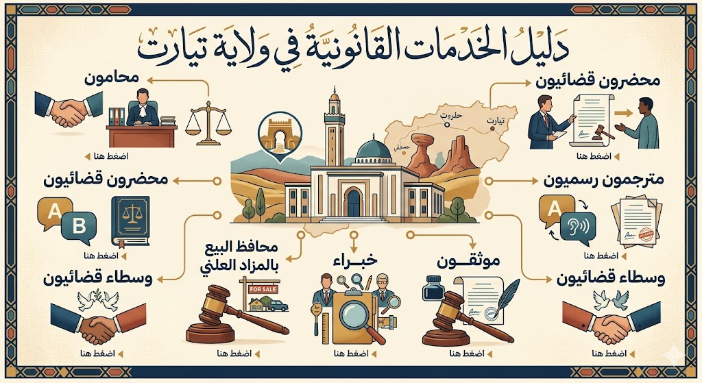 دليل الخدمات القانونية في تيارت: عناوين وأرقام