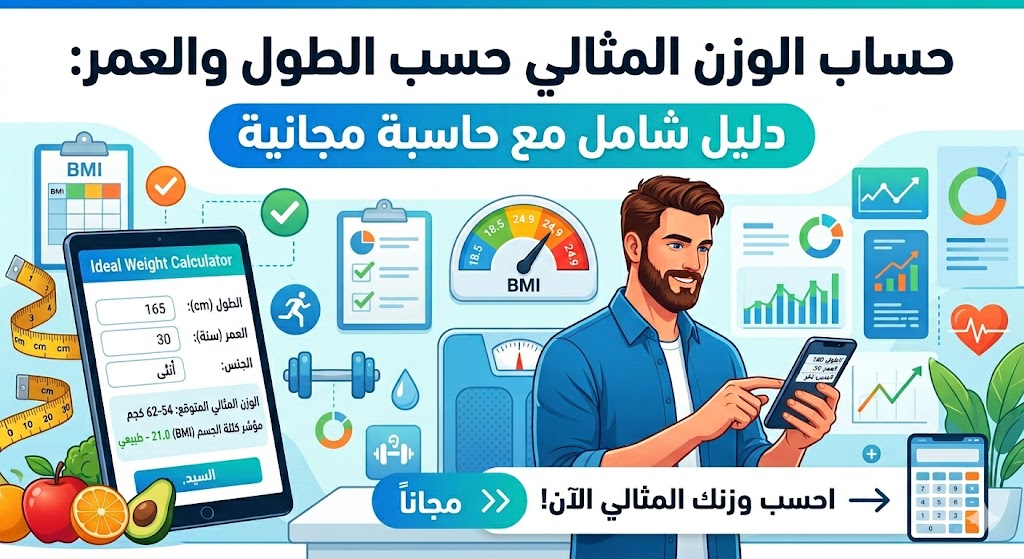 حساب الوزن المثالي حسب الطول والعمر: دليل شامل مع حاسبة مجانية