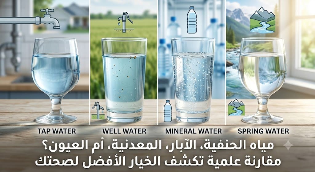مياه الحنفية، الآبار، المعدنية، أم العيون؟ مقارنة علمية تكشف الخيار الأفضل لصحتك