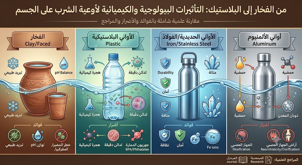 من الفخار إلى البلاستيك: التأثيرات البيولوجية والكيميائية لأوعية الشرب على الجسم